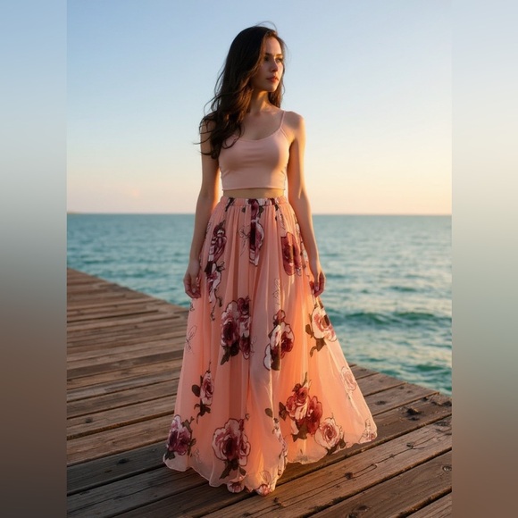 Chicwish Dresses & Skirts - Chicwish Pink Floral A-Line Skirt